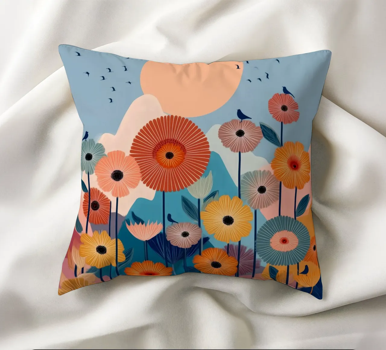Wildflowers Beneath the Peach Sun coussin de Clara August