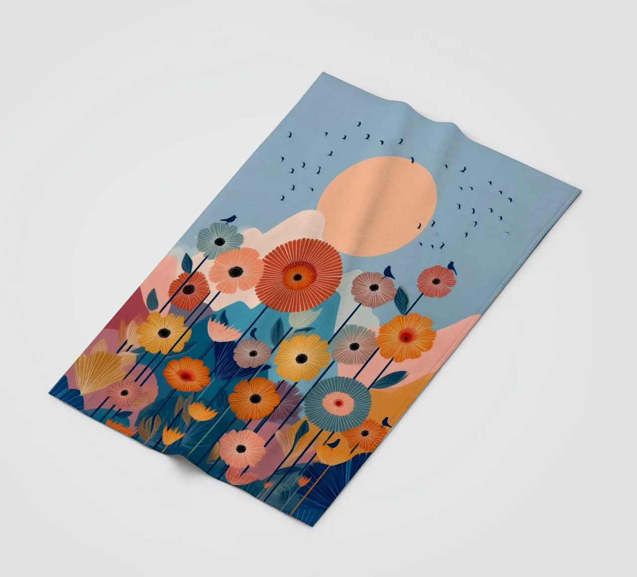 Wildflowers Beneath the Peach Sun fleece blanket by Clara August