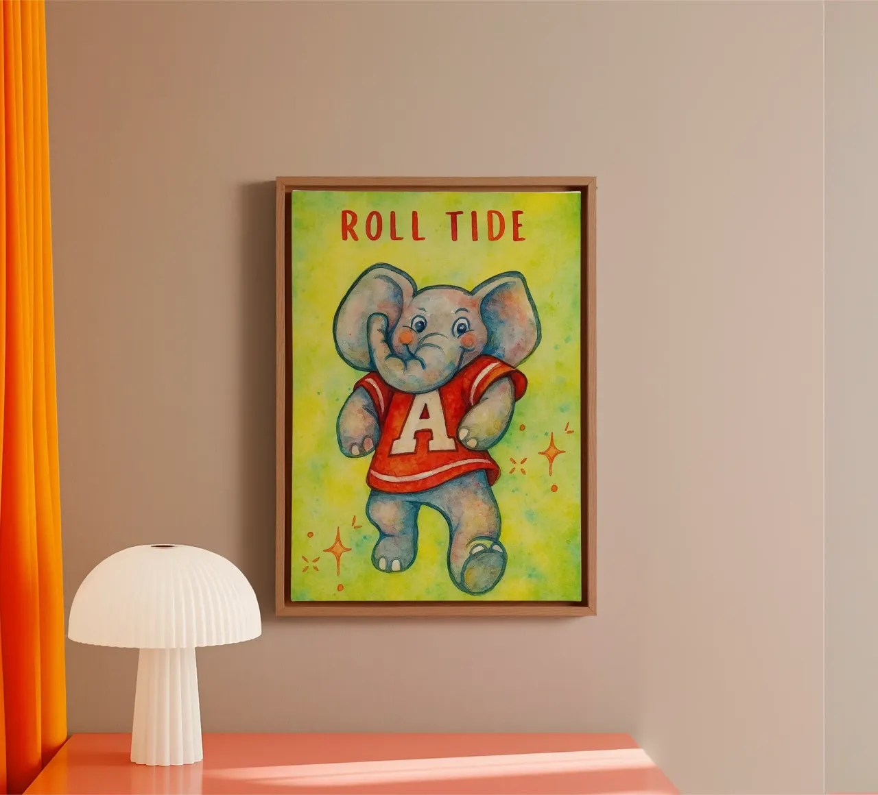 grappig olifant schilderij canvas met Baklijst van Goldend