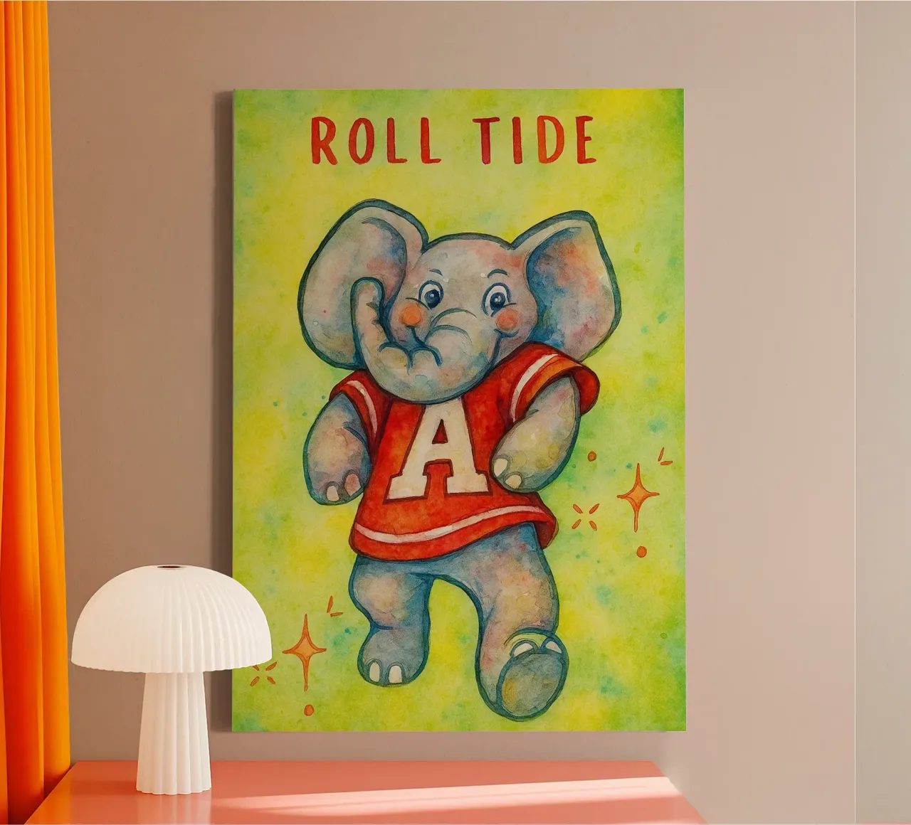 grappig olifant schilderij canvas met Baklijst van Goldend