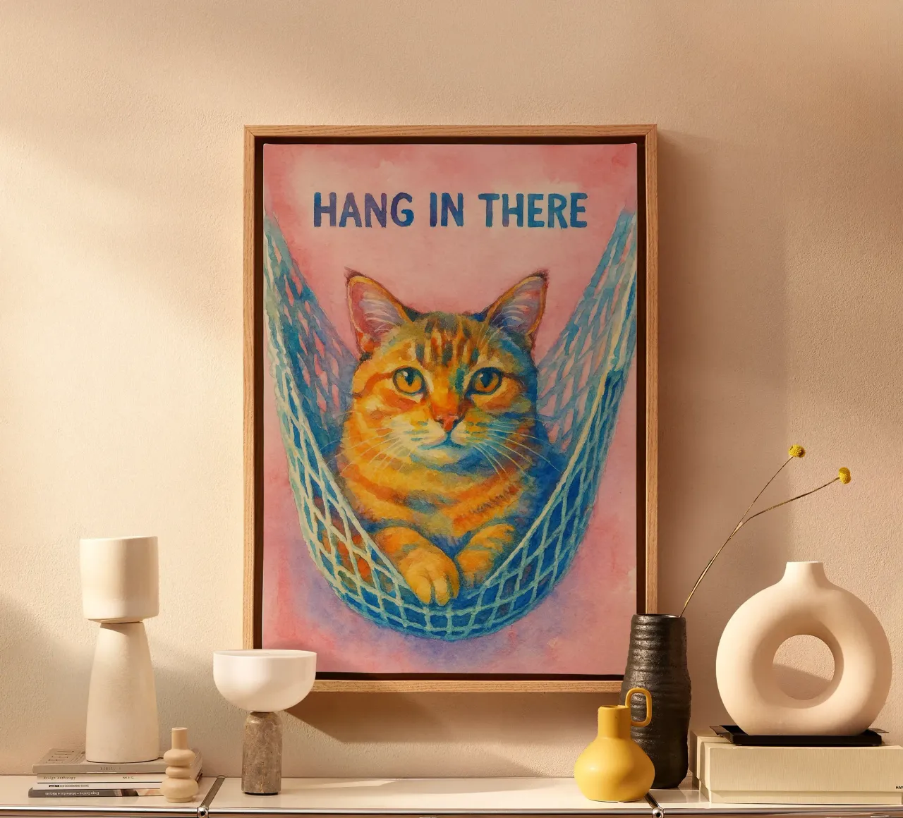 hou vol kat schilderij canvas met Baklijst van Goldend