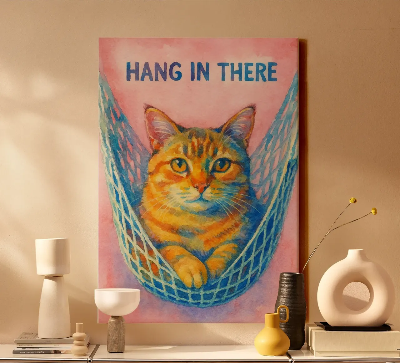 hou vol kat schilderij canvas met Baklijst van Goldend