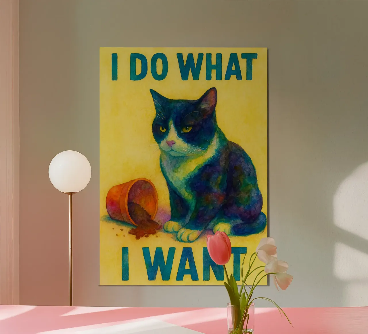 Faccio quello che voglio dipingere con i gatti poster con telaio in plastica da Goldend