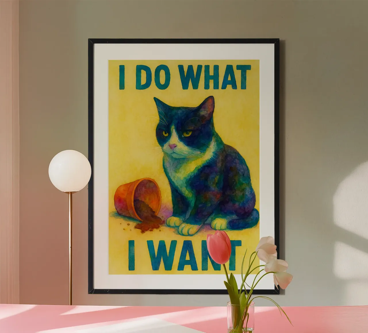 Faccio quello che voglio dipingere con i gatti poster con telaio in plastica da Goldend