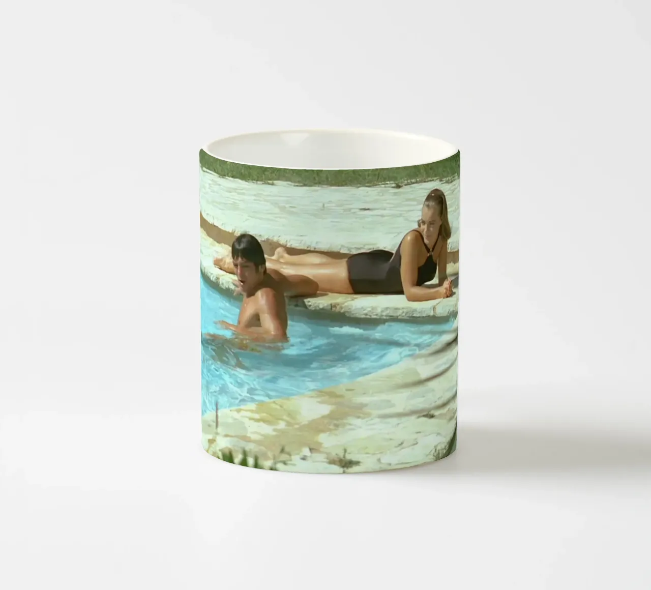 La Piscine Romance on The Poolside ceramic mug by Queenshop