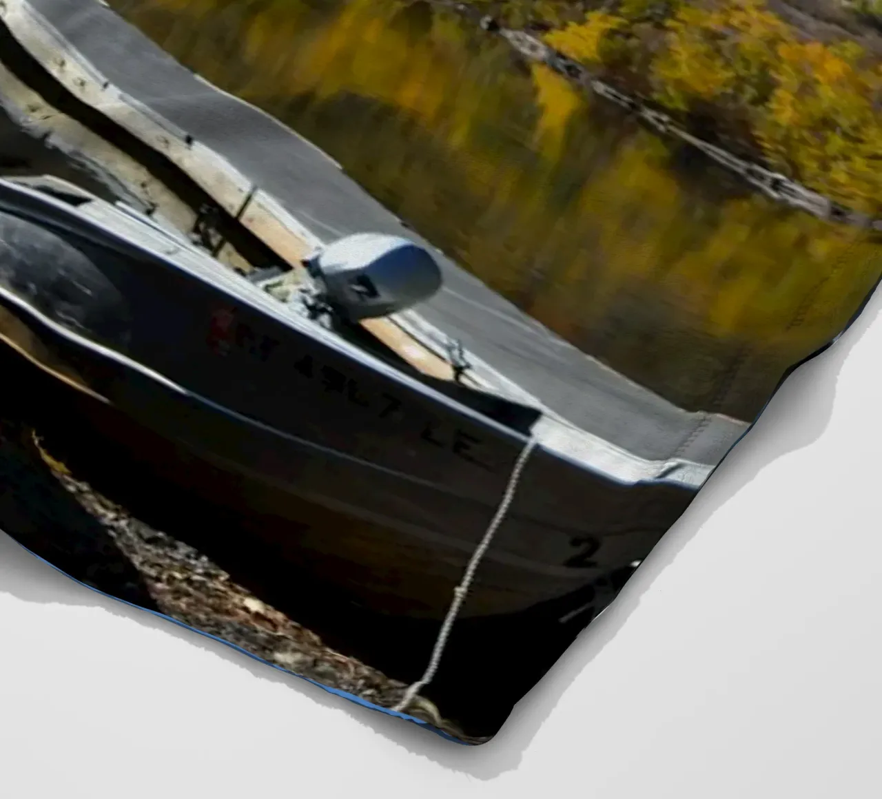 Serene Lake Morning with Dock and Boats fleece blanket by byrieneke