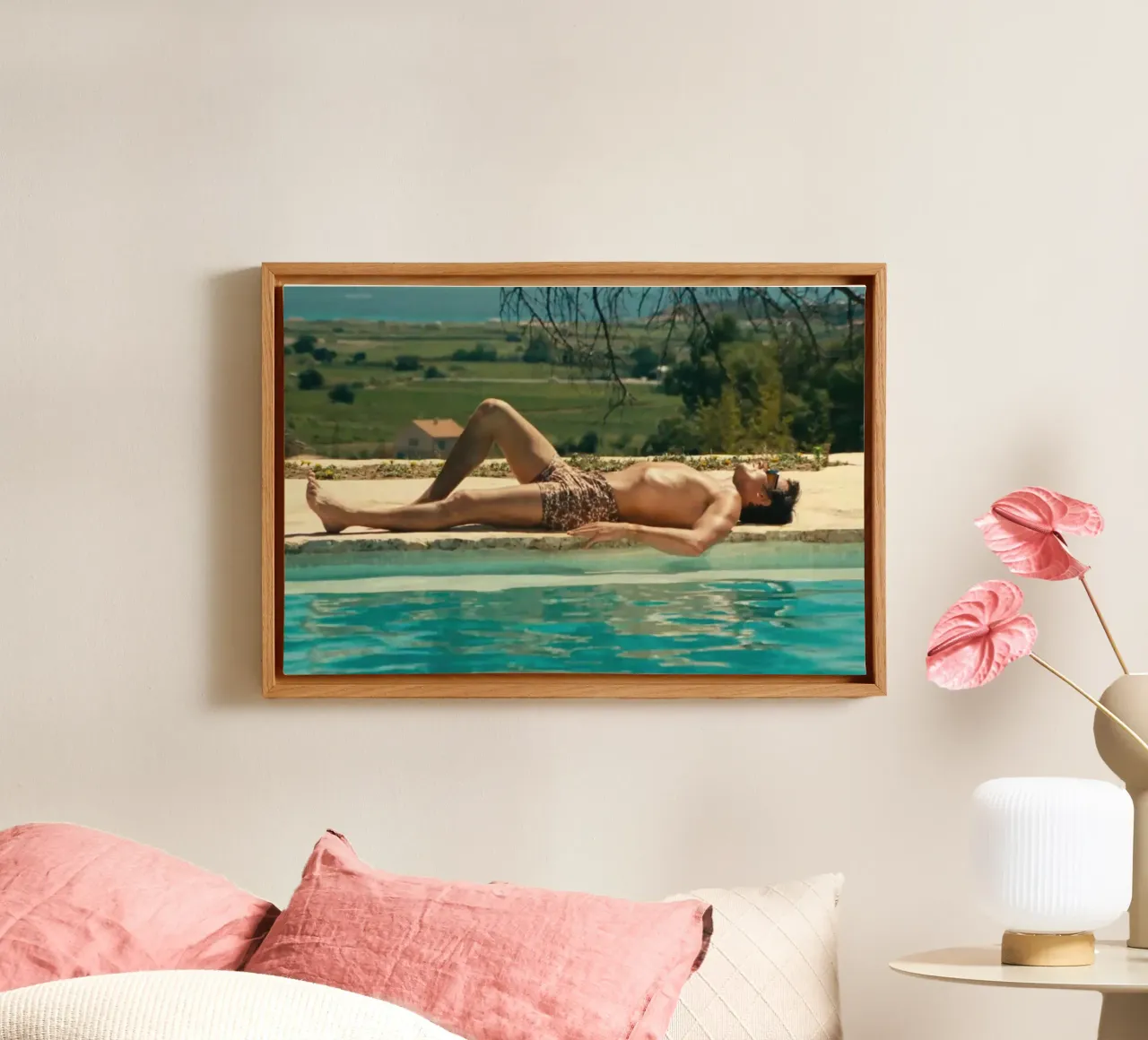 La Piscine Everyone into the pool canvas with Floater frame by Queenshop