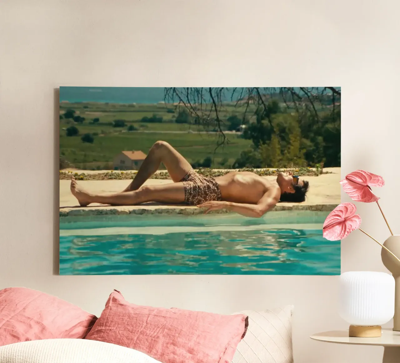 La Piscine Everyone into the pool canvas with Floater frame by Queenshop