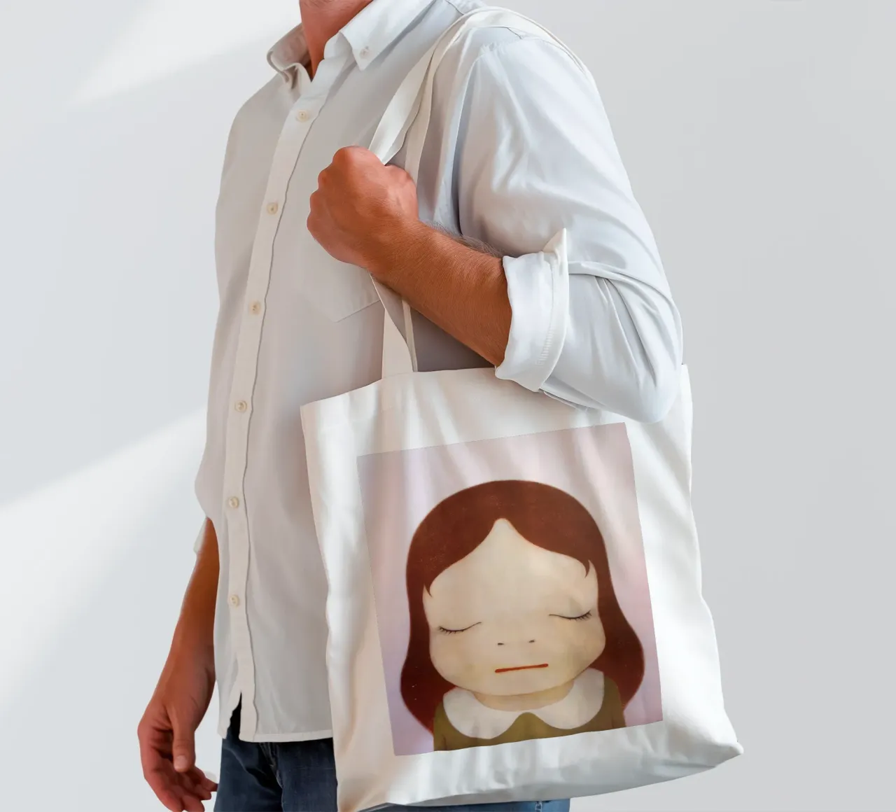 ragazza nara occhi chiusi borsa in juta da vickiropaint