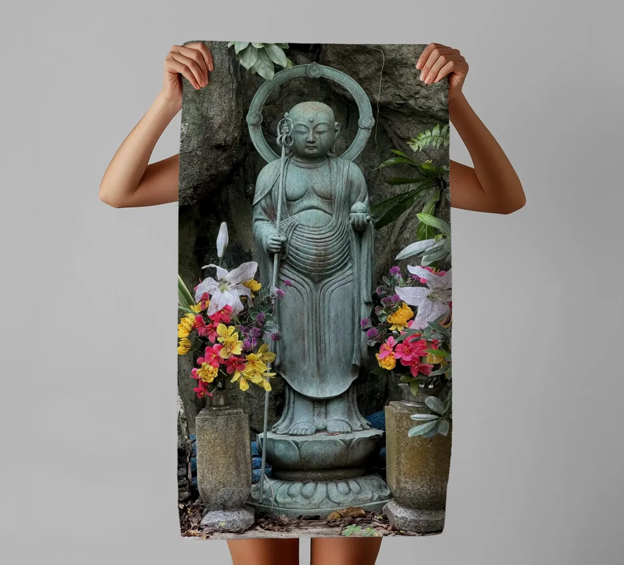 Guardian of Peace in a Japanese Garden towel by byrieneke