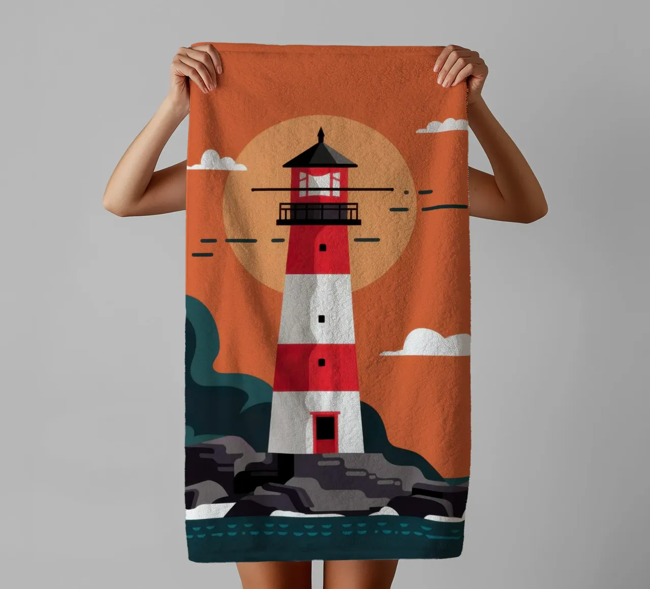 Sunset Lighthouse Beacon towel by Lunar Valentina