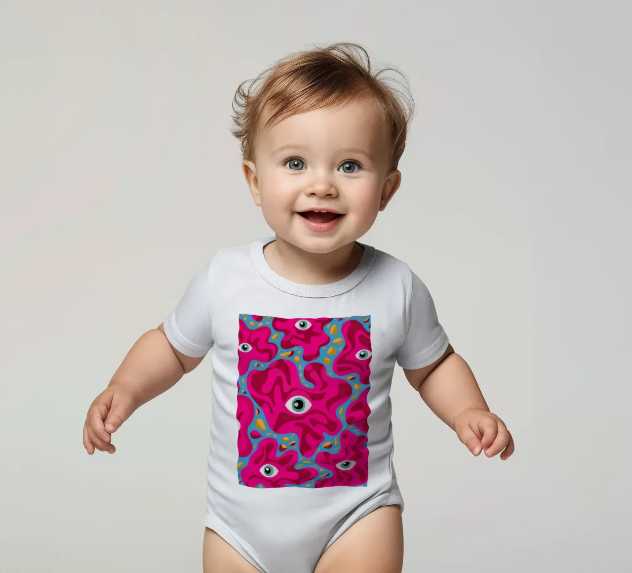 Psychedelic Eye Pattern short-sleeve baby romper by Thistle Bloom