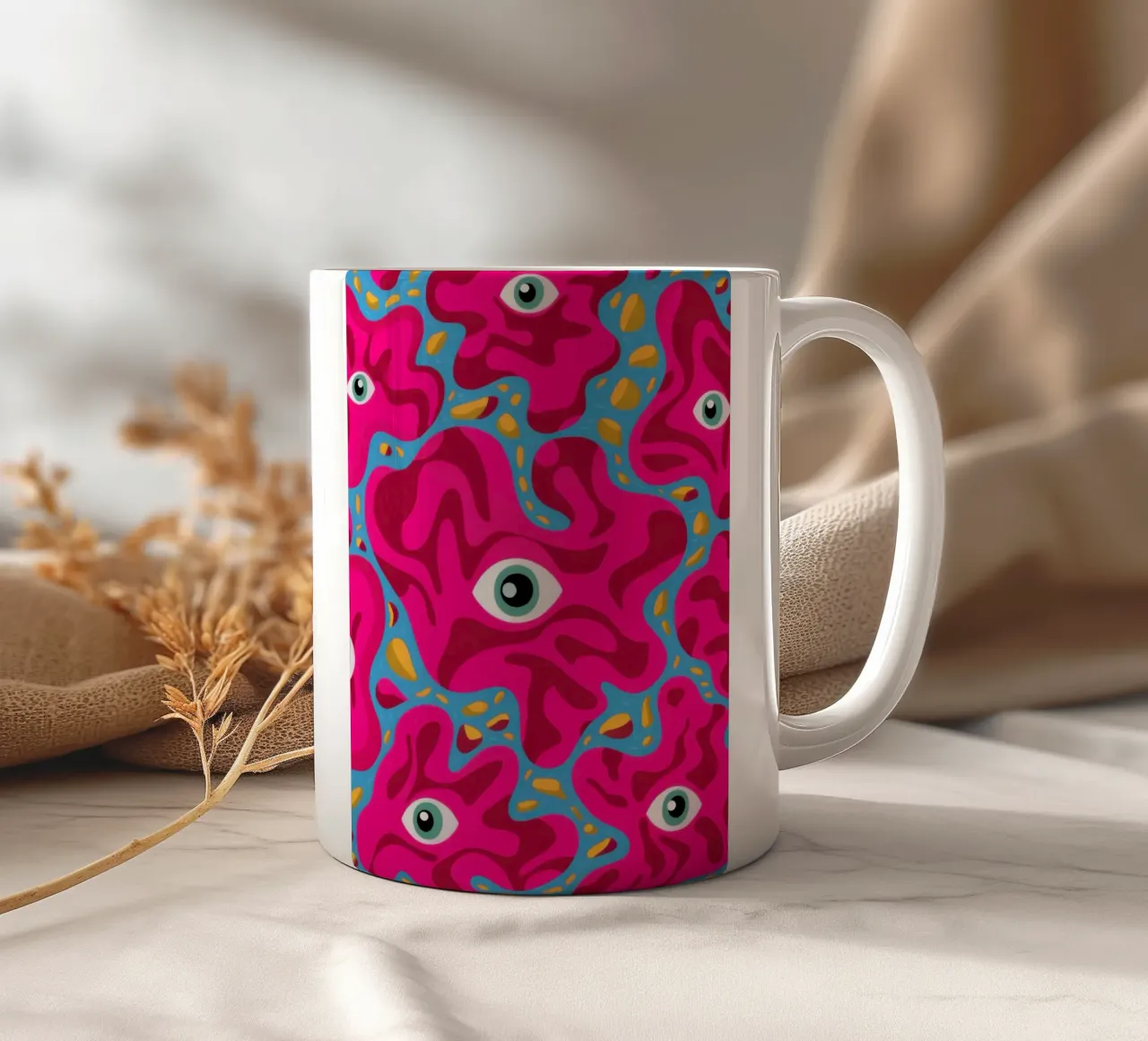 Psychedelic Eye Pattern ceramic mug by Thistle Bloom