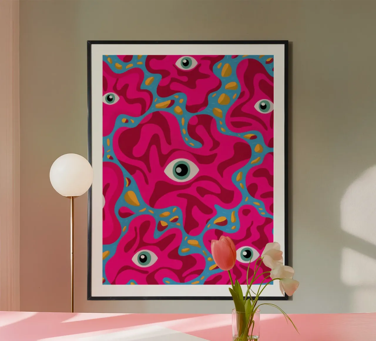 Psychedelisch Oogpatroon poster met kunststof frame van Thistle Bloom