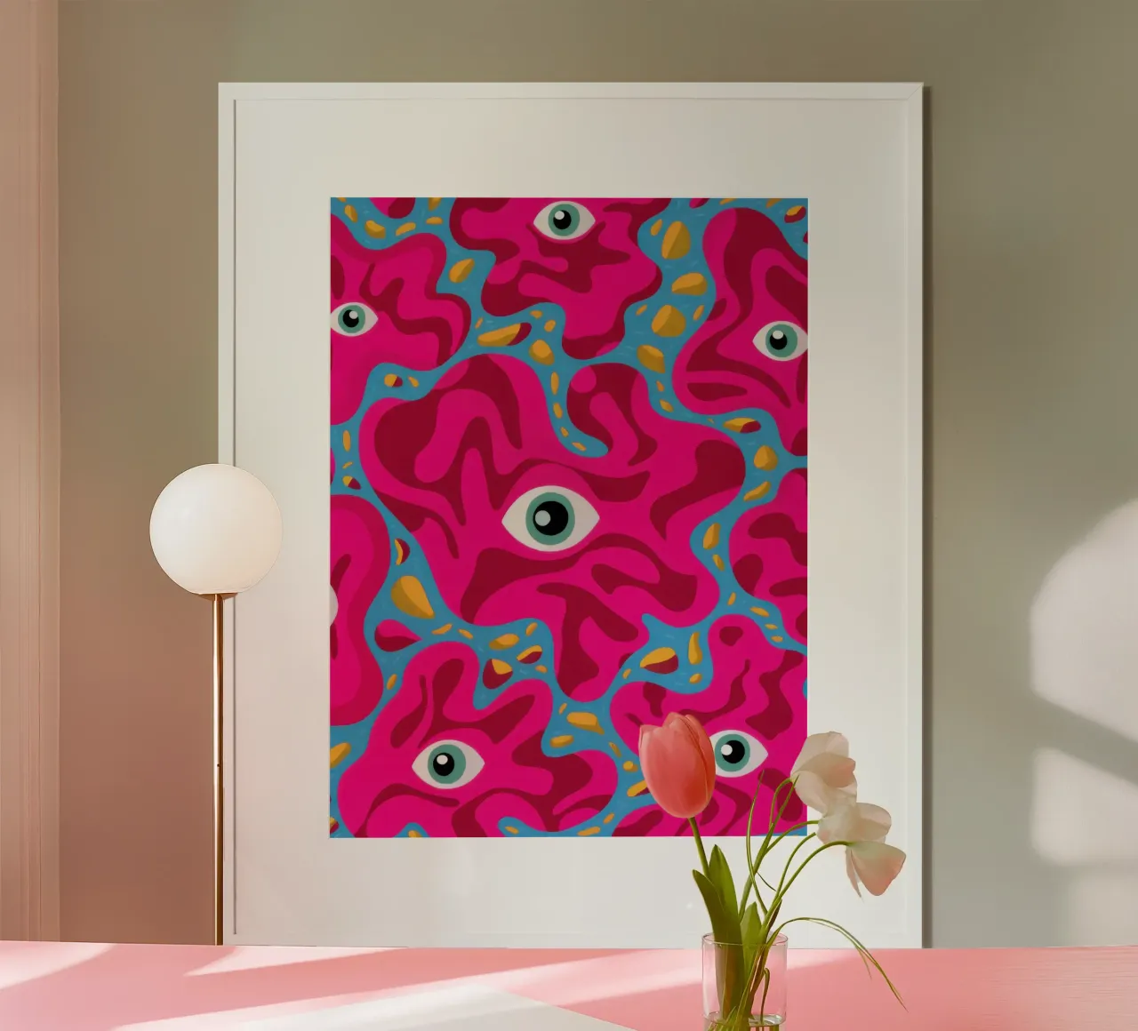 Psychedelisch Oogpatroon poster met kunststof frame van Thistle Bloom