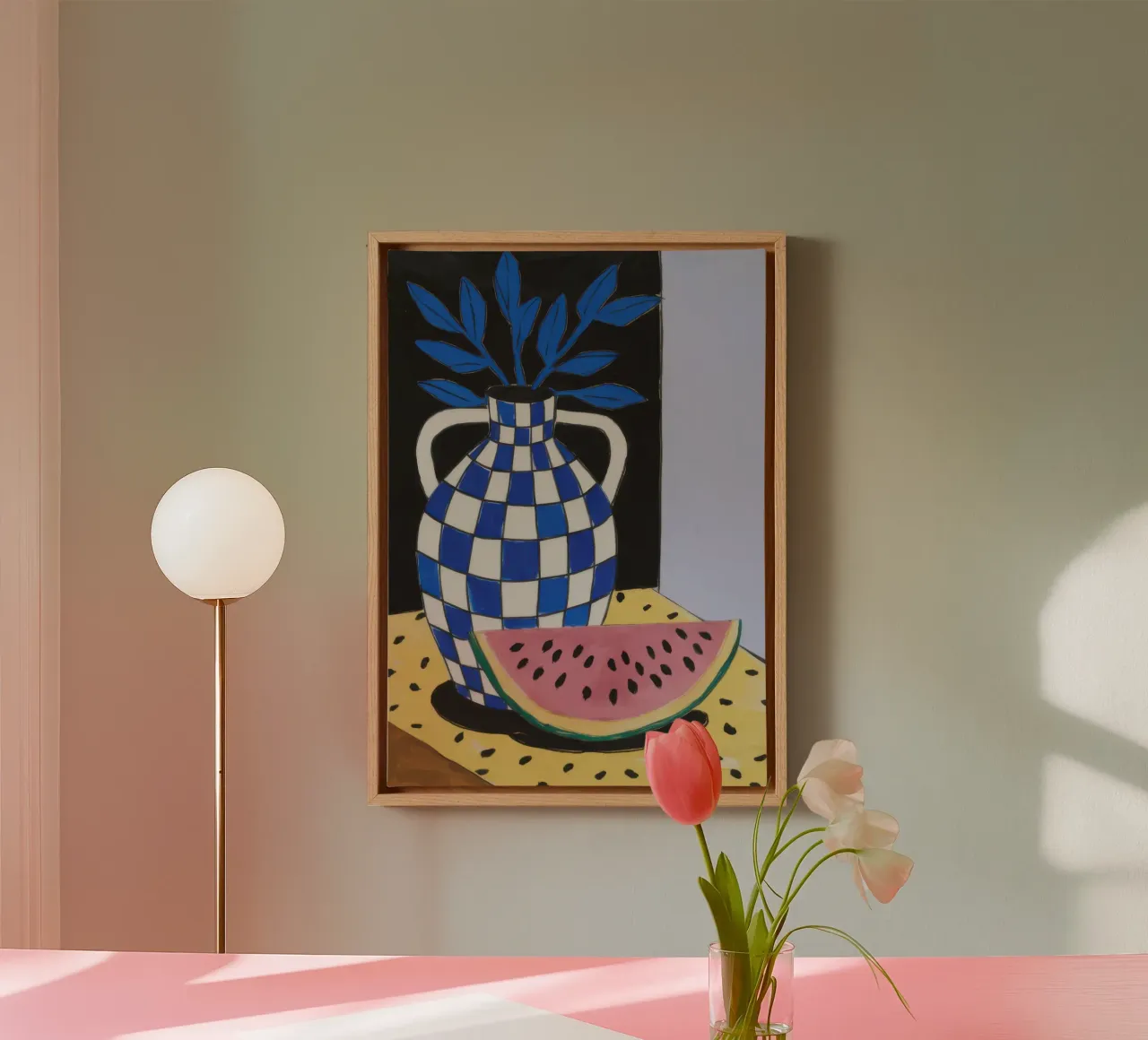 Checkerboard Summer Stillness canvas with Floater frame by Line Fable