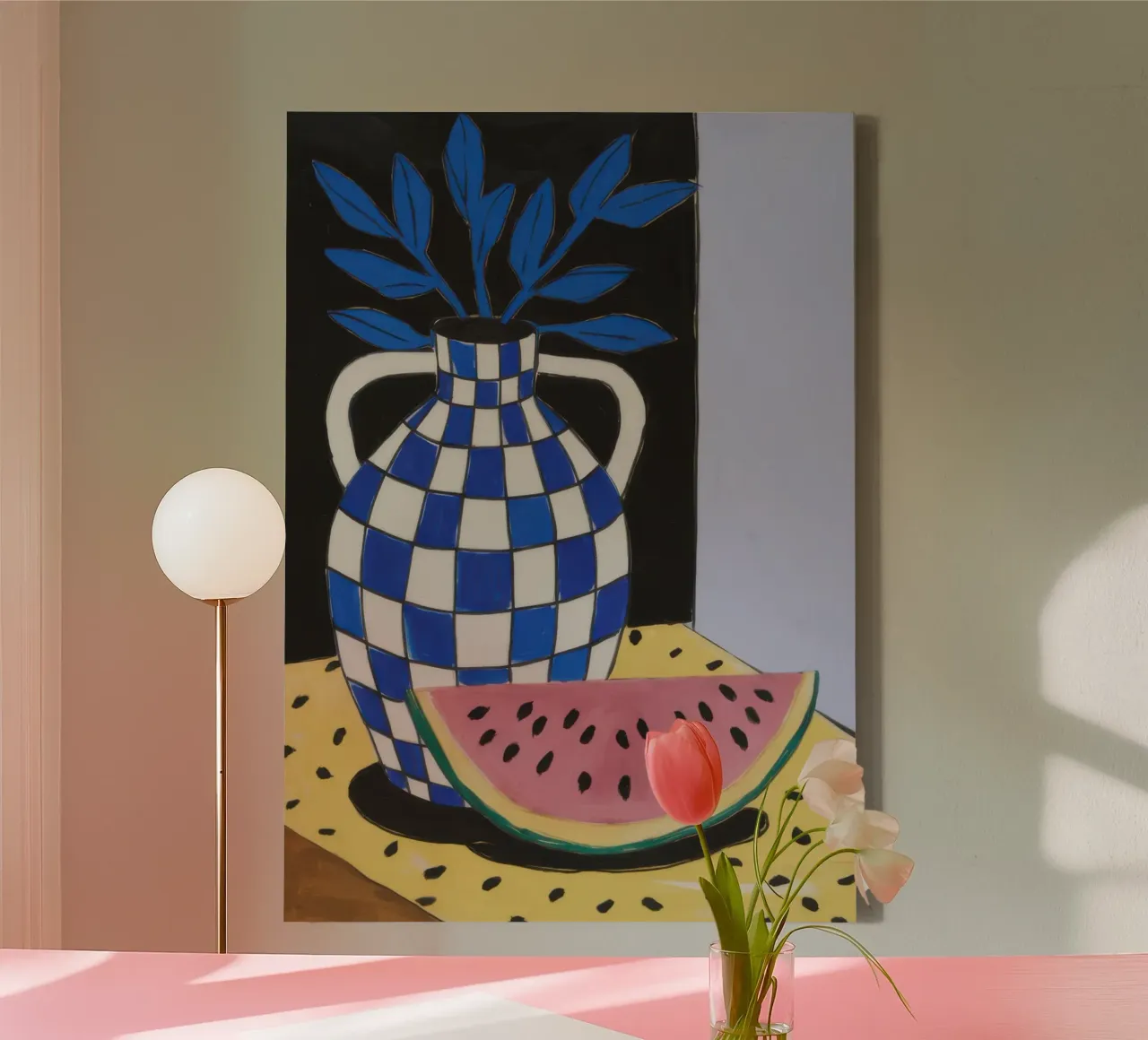 Checkerboard Summer Stillness canvas with Floater frame by Line Fable