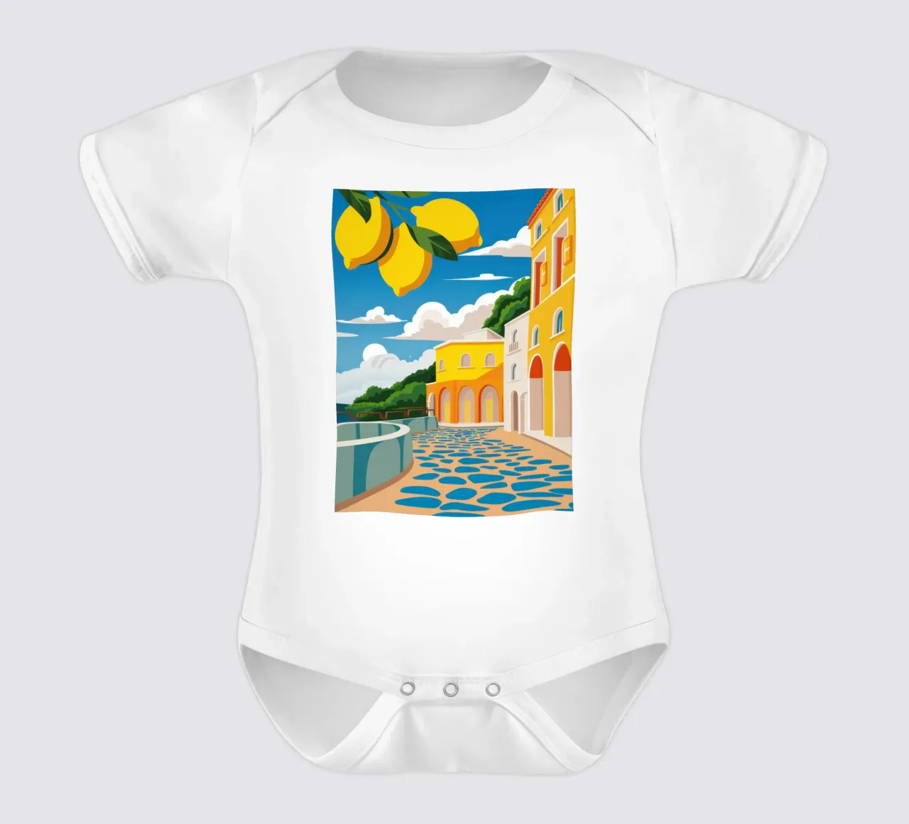 Zitronenterrasse mit Meerblick Kurzarm Babybody von Frosh Pallete