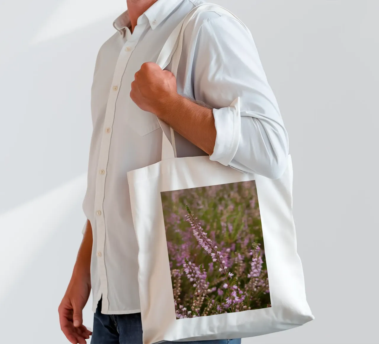 Fiori di erica rosa e viola borsa in juta da byrieneke