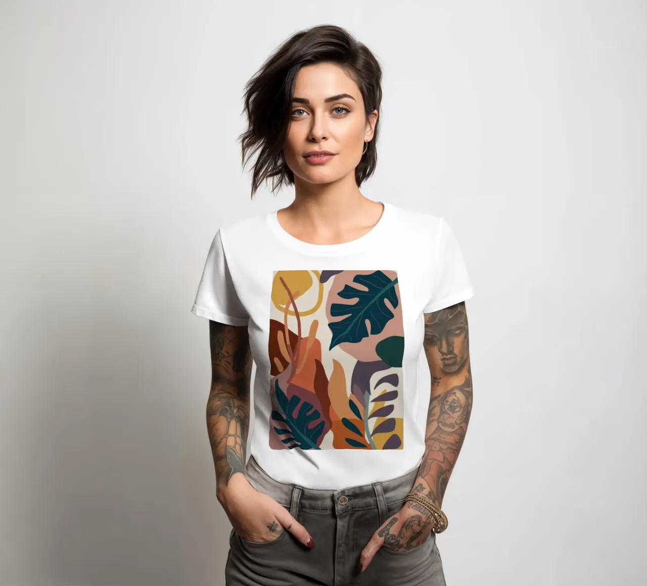 Astratto botanico terrestre t-shirt da donna da Thistle Bloom