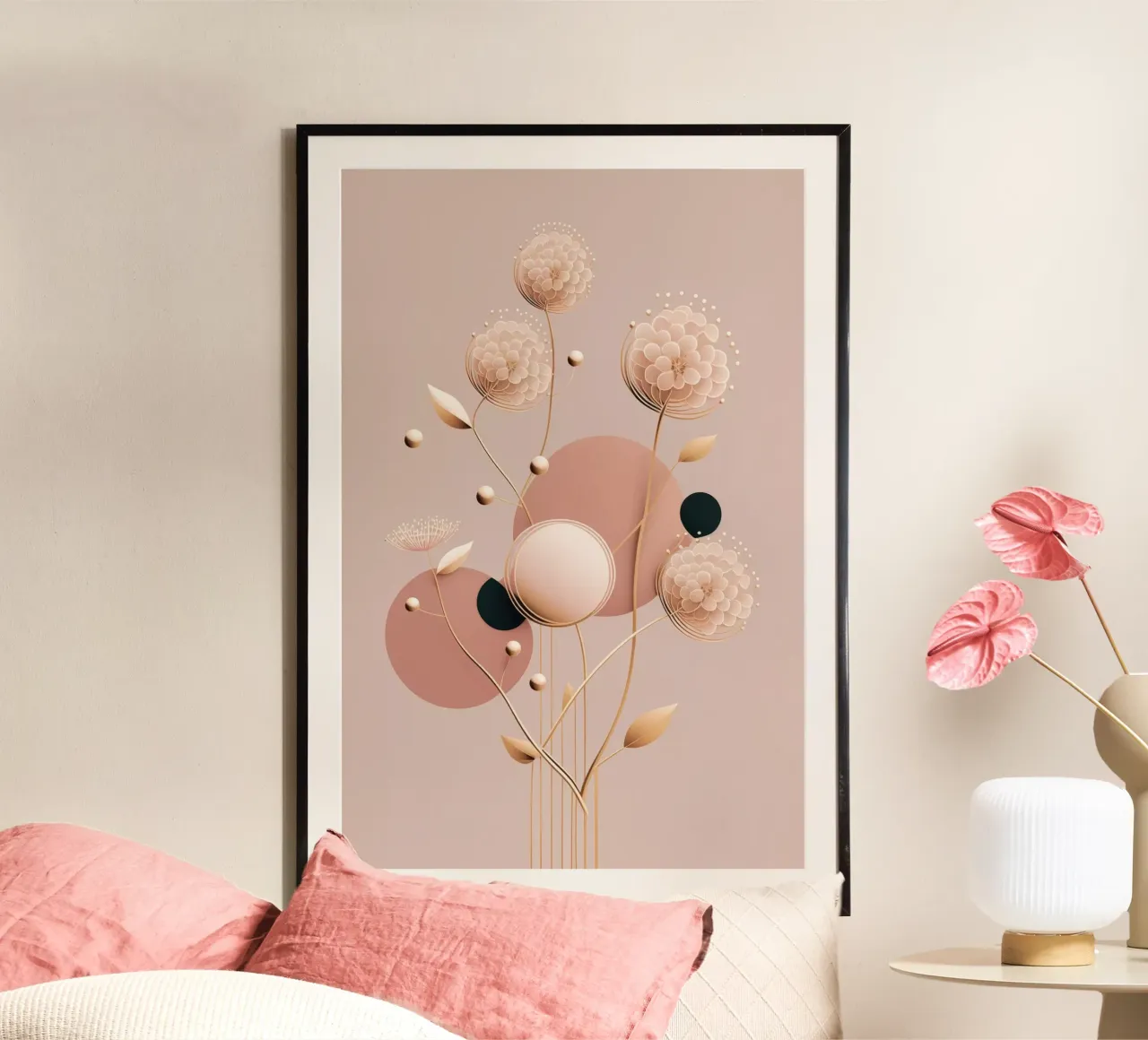 Bubblegum Astratto Minimalista Estetico Floreale 3 poster con telaio in plastica da Tameo