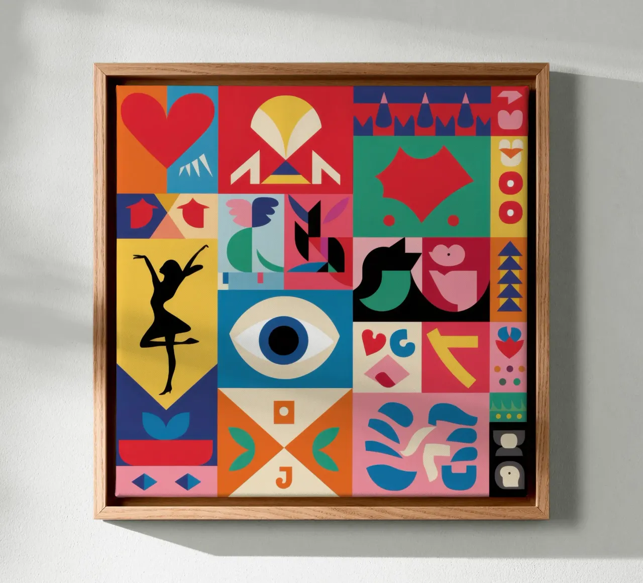 Symbolisches Liebesraster Leinwand mit Schattenfugenrahmen von Frosh Pallete
