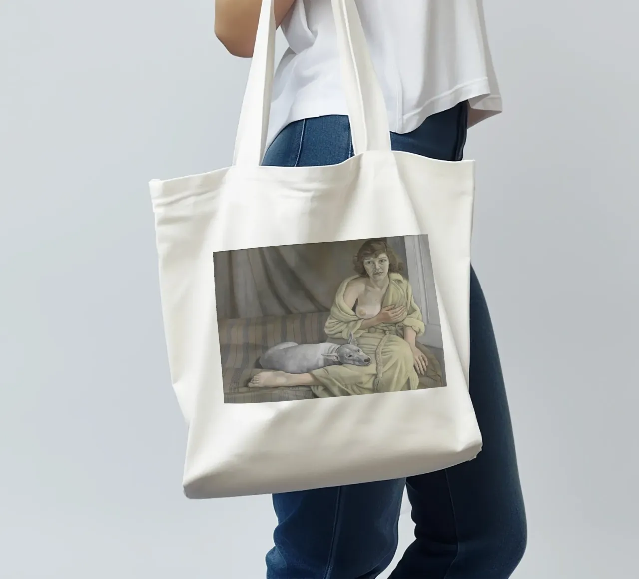 La ragazza con il cane bianco - Lucian Freud borsa in juta da julyebayprint