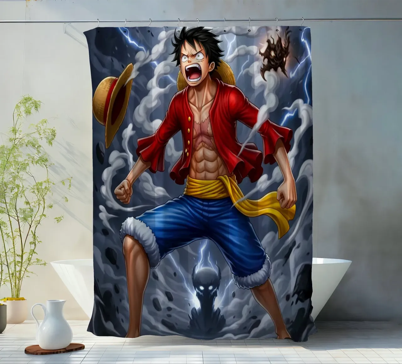 Monkey D Luffy - One Piece illustration shower curtain by Lembayung art