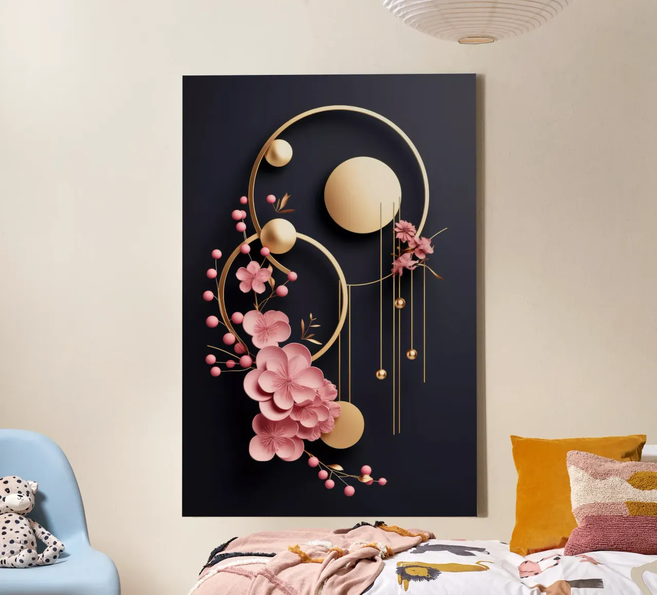 Bubblegum Abstract Minimalistisch Esthetisch Bloemen 4 canvas met Baklijst van Tameo