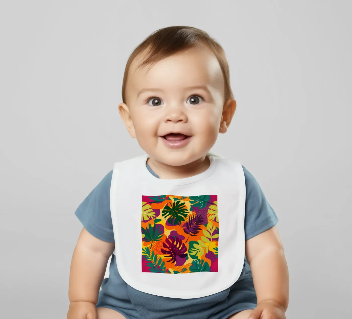 Fiery Tropic Pattern baby bib by Line Fable