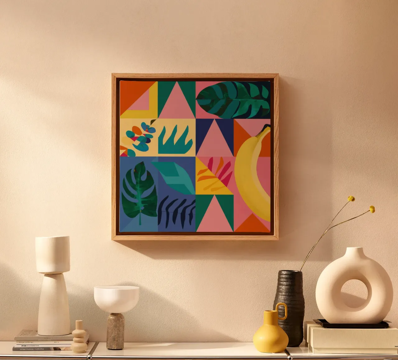 Banaan Abstracte Stilte canvas met Baklijst van Obs Canvas