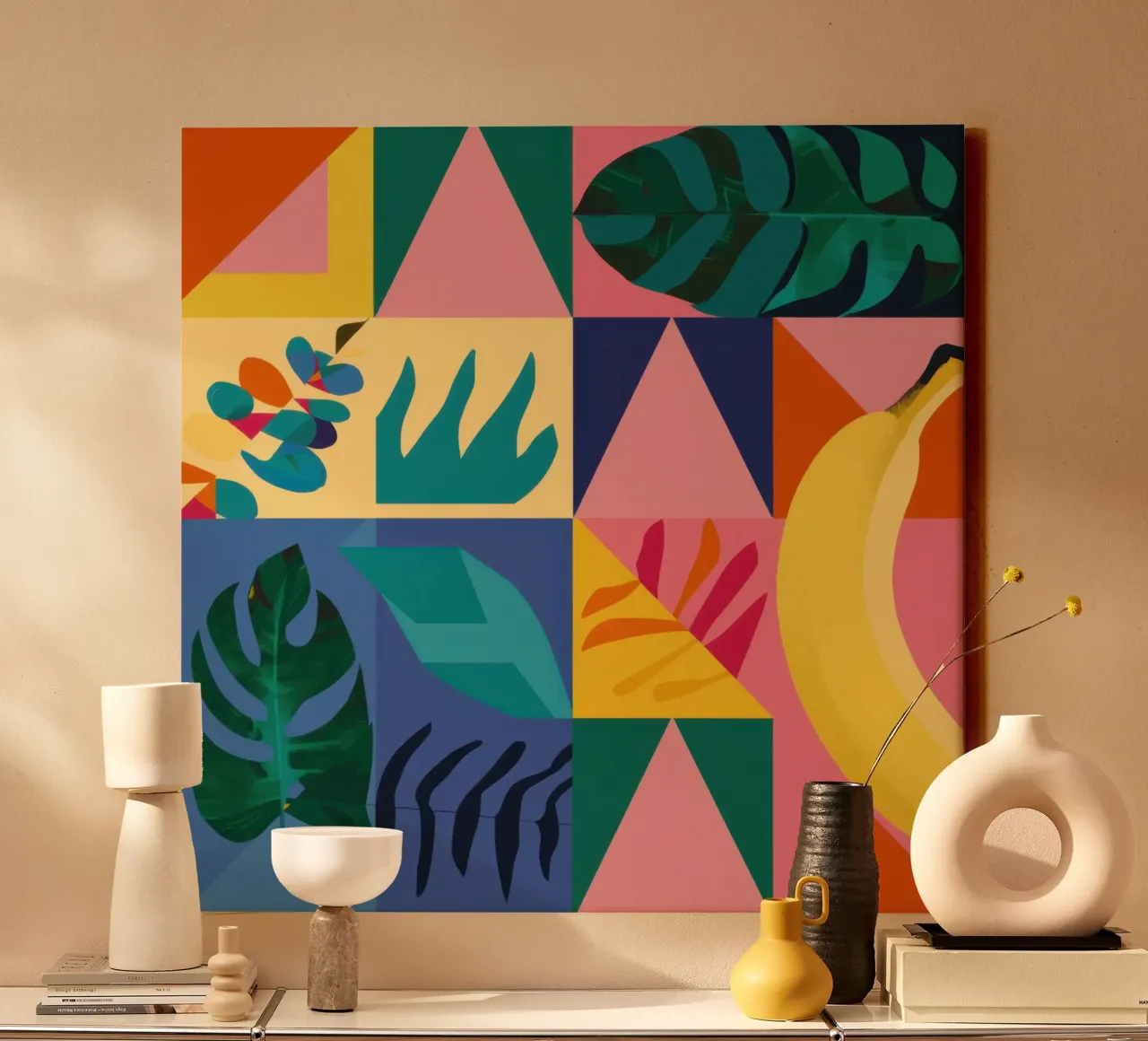 Banaan Abstracte Stilte canvas met Baklijst van Obs Canvas