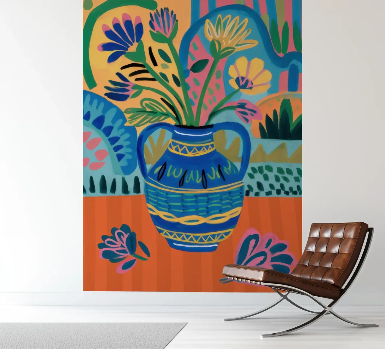 Folk Art Flower Vase photo wallpaper by Thistle Bloom