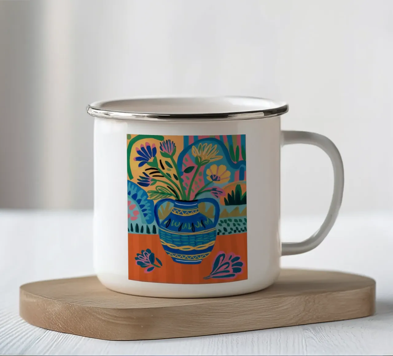 Vaso di fiori d'arte popolare tazza in smalto da Thistle Bloom
