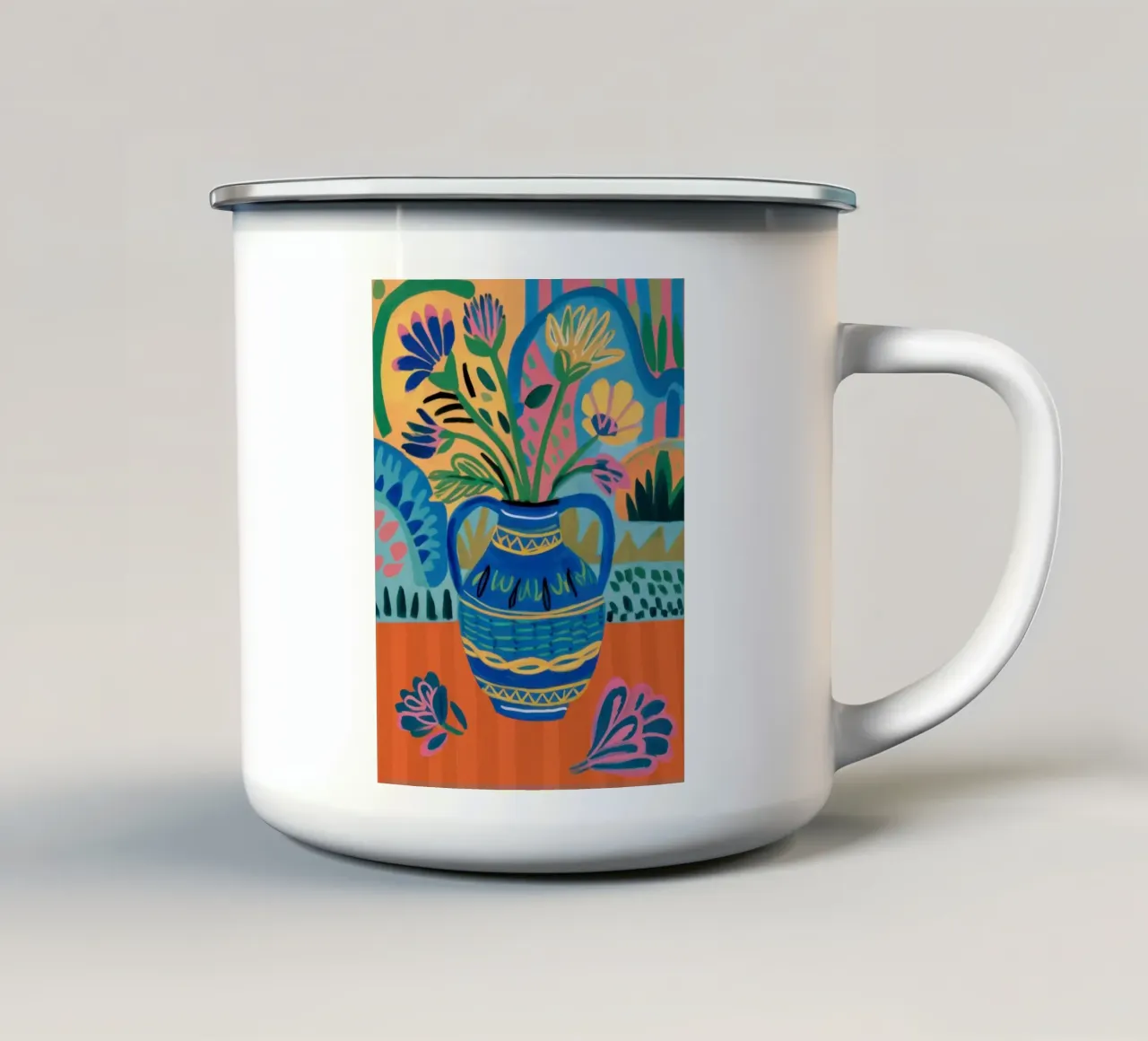Vaso di fiori d'arte popolare tazza in smalto da Thistle Bloom