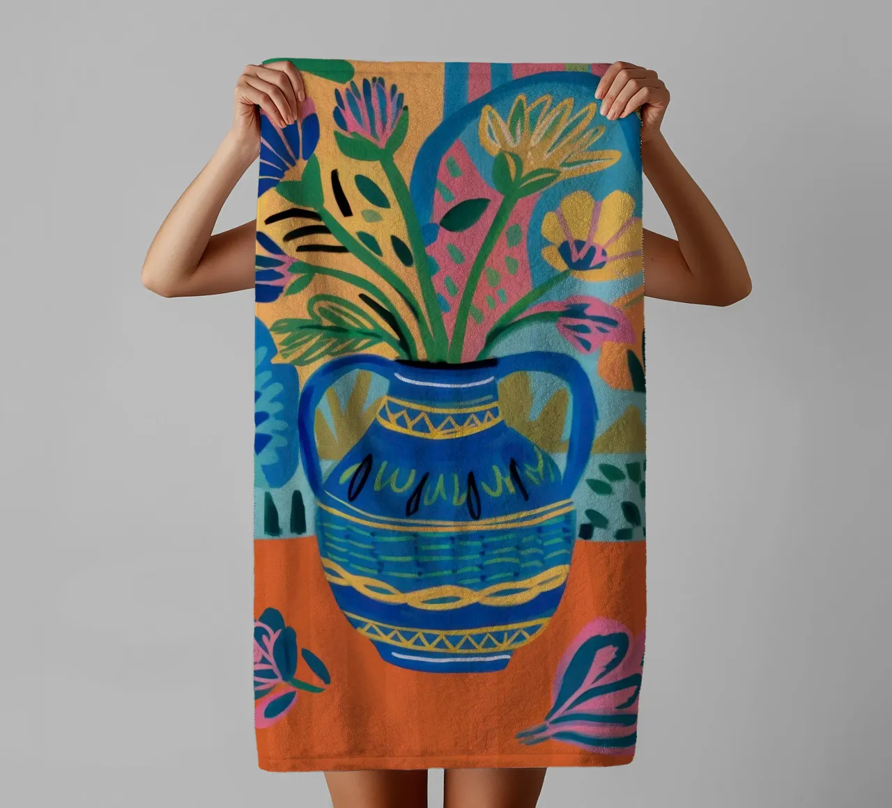 Vaso di fiori d'arte popolare asciugamano da bagno da Thistle Bloom