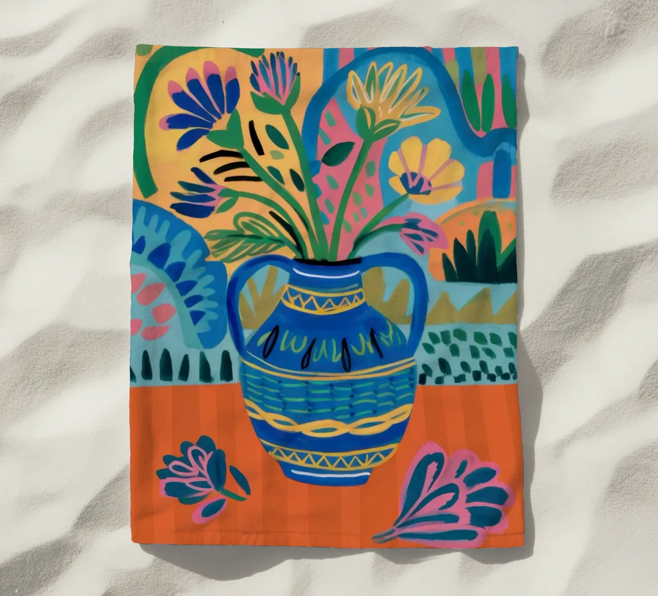 Folk Art Flower Vase beach towel by Thistle Bloom