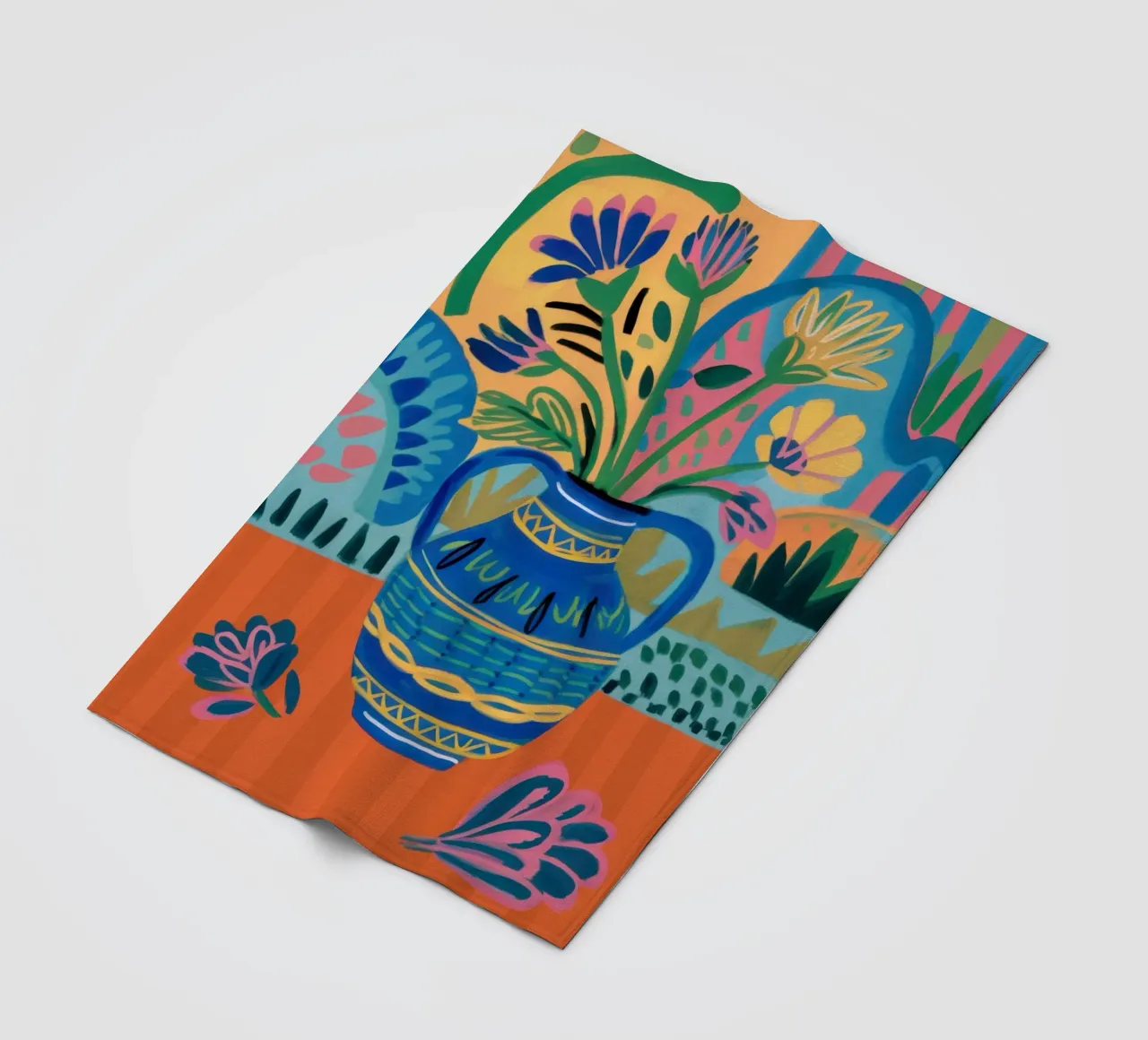 Folk Art Flower Vase fleece blanket by Thistle Bloom
