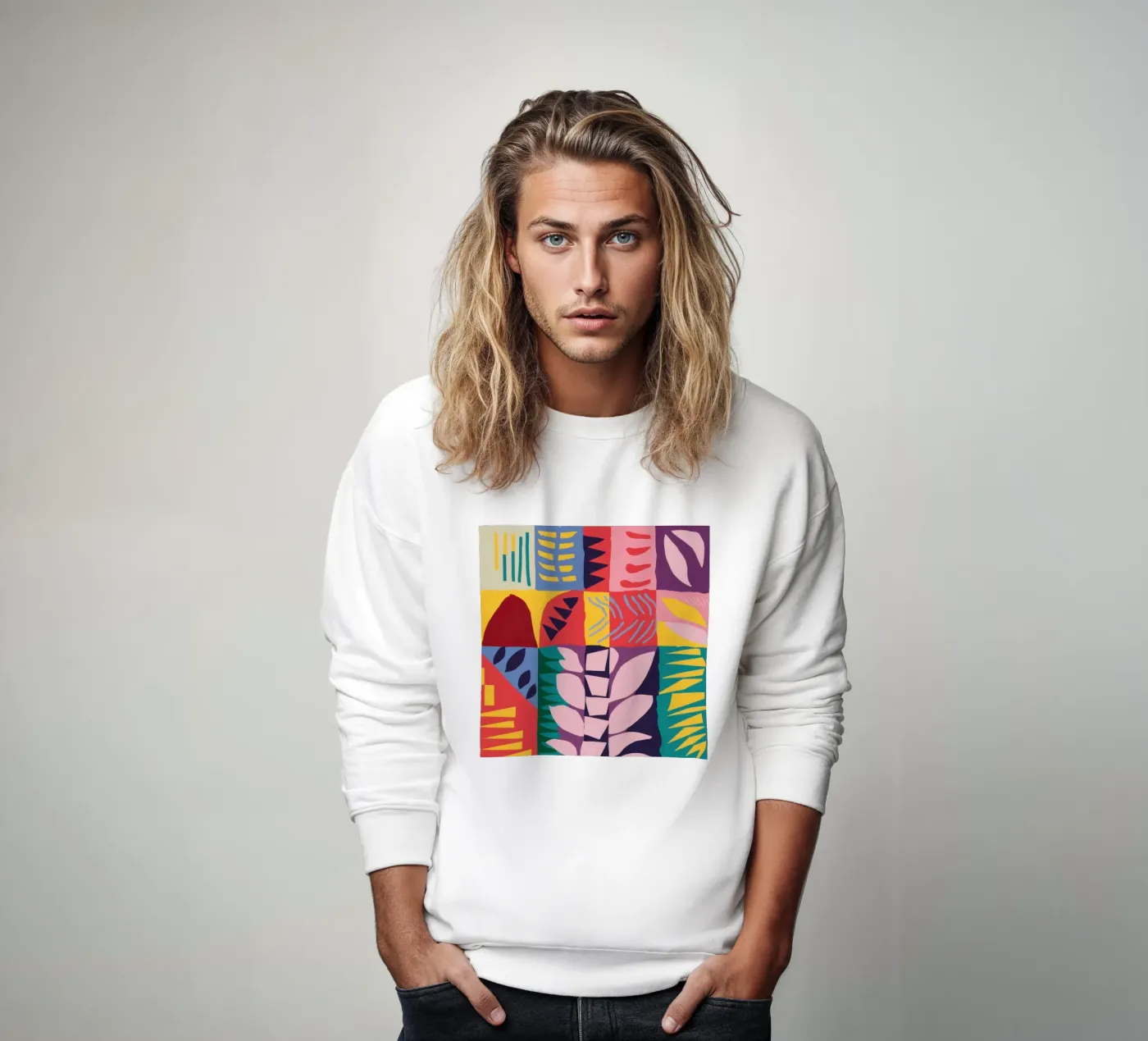 Patchwork Pattern Grid sweatshirt by Obs Canvas