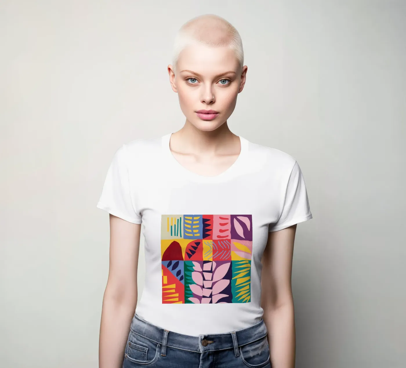 Patchwork Pattern Grid Frauen T-Shirt von Obs Canvas