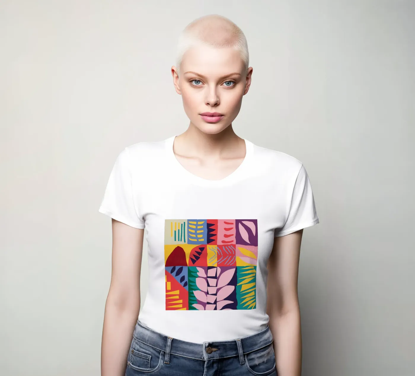 Patchwork Pattern Grid dames t-shirt getailleerd van Obs Canvas
