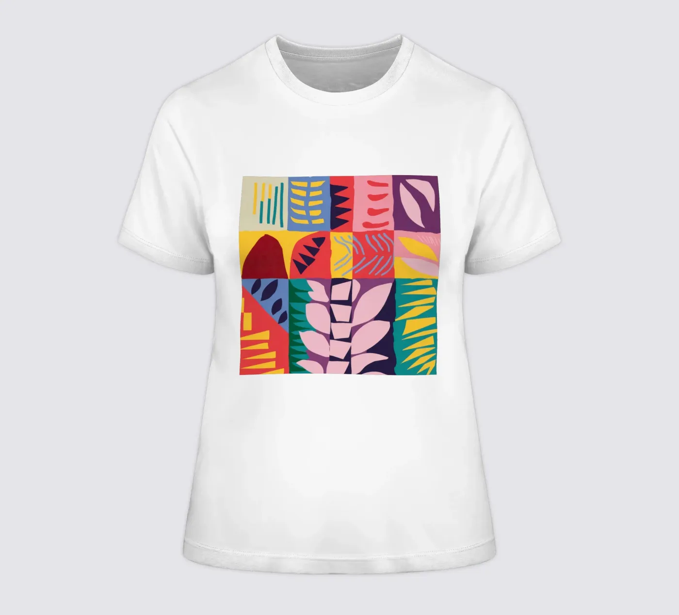 Patchwork Pattern Grid dames t-shirt getailleerd van Obs Canvas