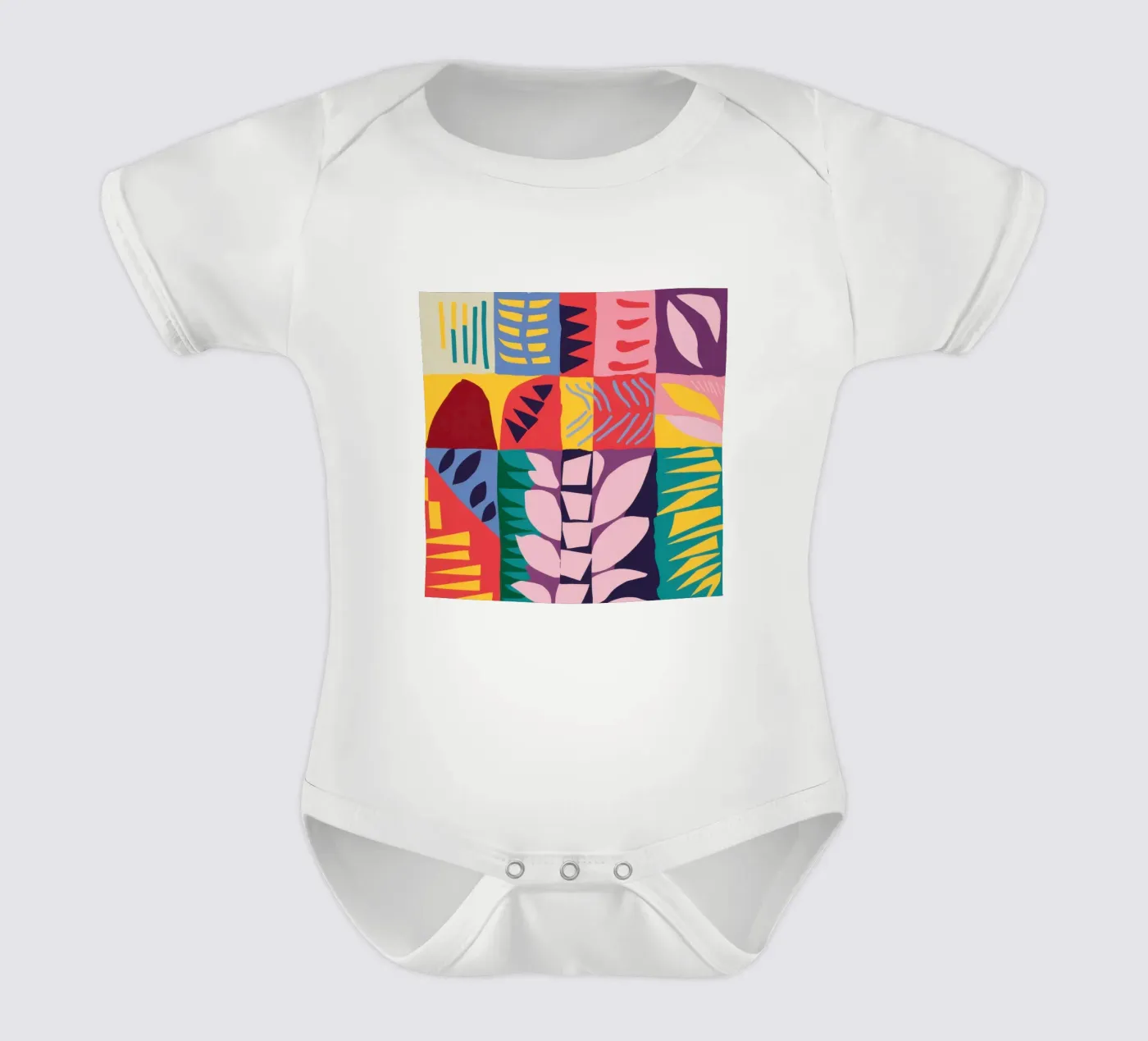 Patchwork Pattern Grid short-sleeve baby romper by Obs Canvas