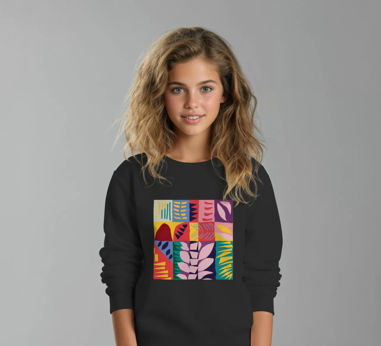 Patchwork Pattern Grid kids sweatshirt by Obs Canvas
