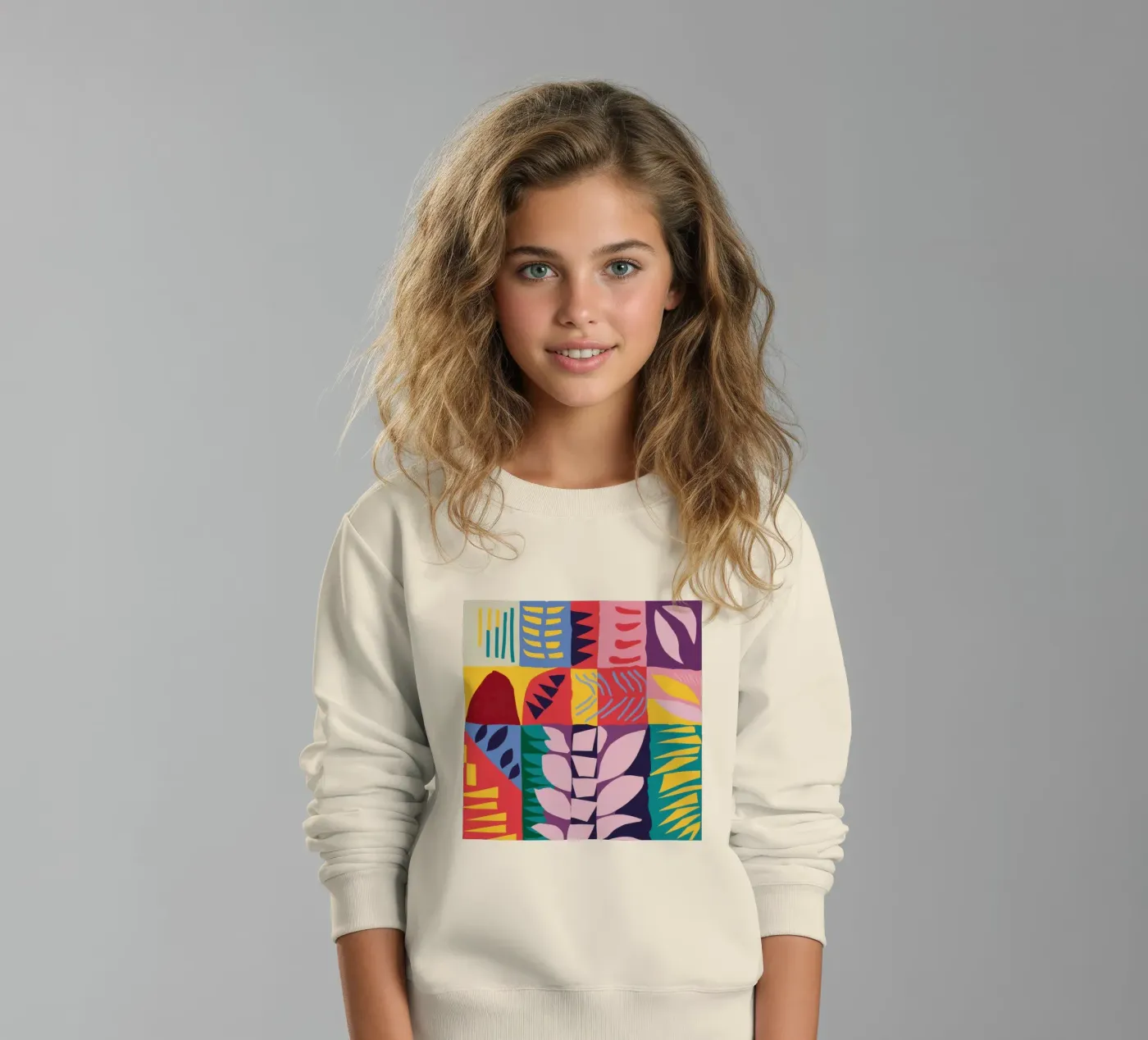 Patchwork Pattern Grid Kinder Sweatshirt von Obs Canvas