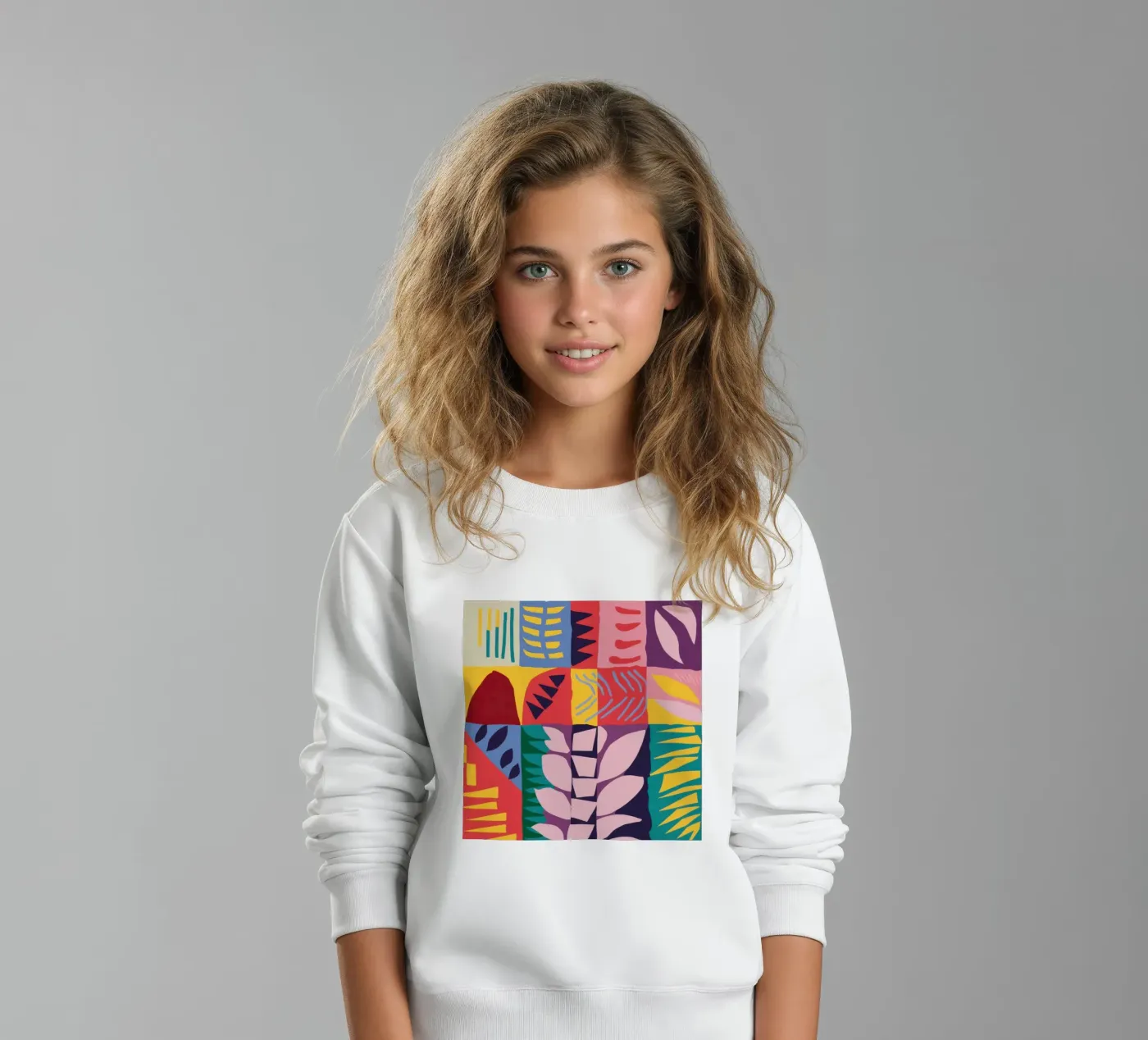 Patchwork Pattern Grid Kinder Sweatshirt von Obs Canvas