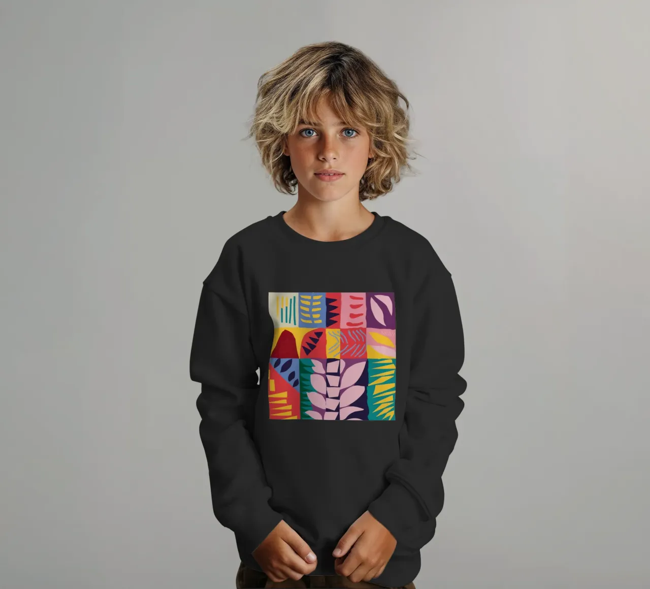 Patchwork Pattern Grid kids sweatshirt by Obs Canvas