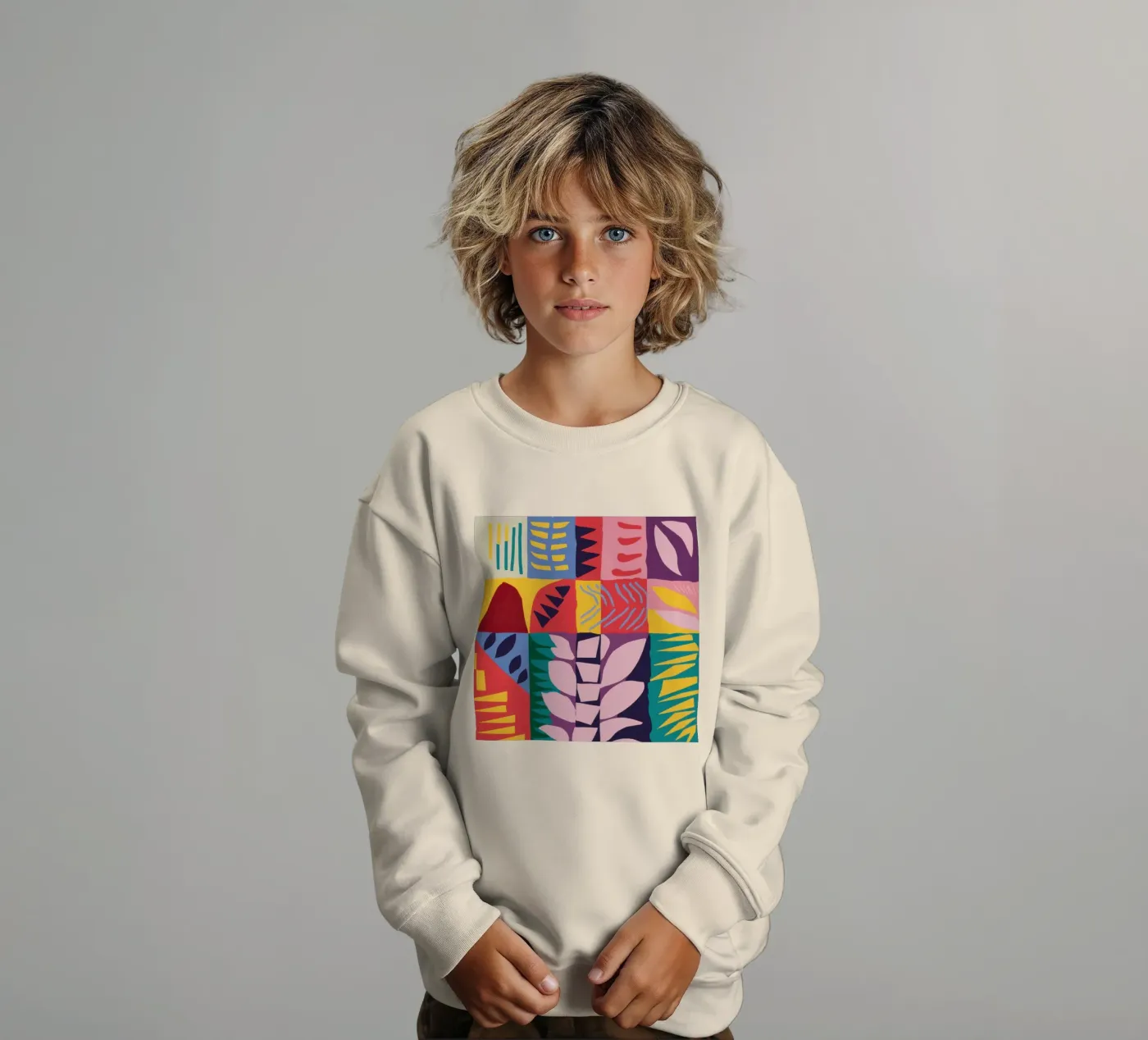 Patchwork Pattern Grid Kinder Sweatshirt von Obs Canvas