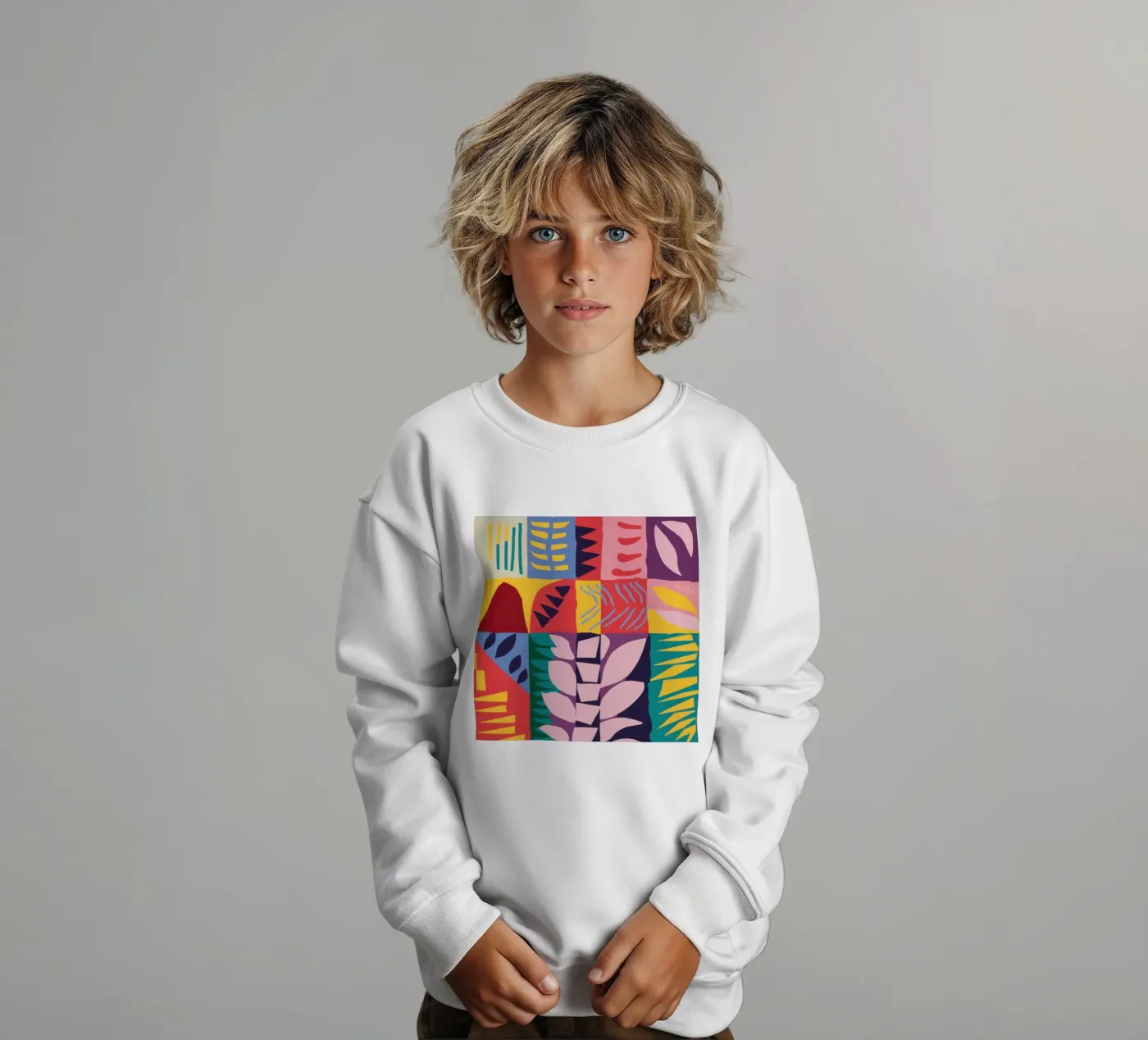 Patchwork Pattern Grid Kinder Sweatshirt von Obs Canvas