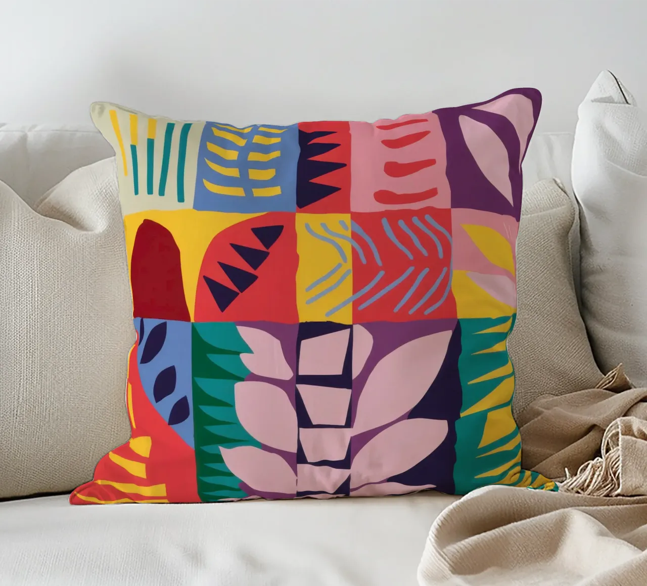 Patchwork Pattern Grid decorative cushion by Obs Canvas